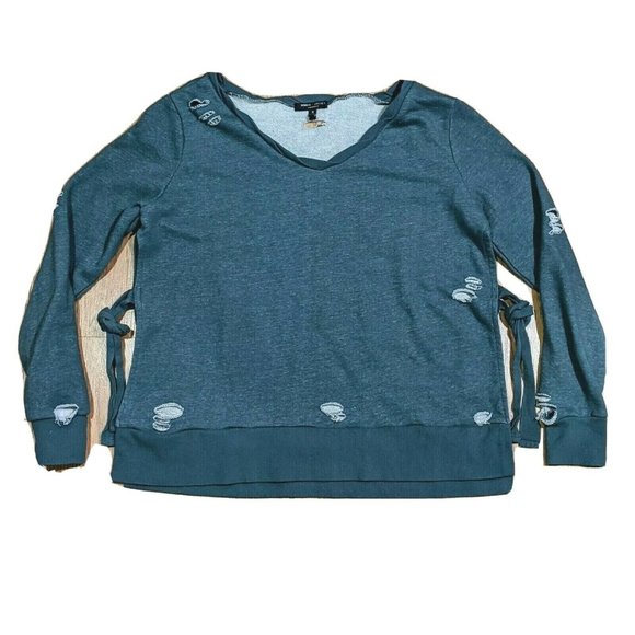 Romeo & Juliet Couture Tops - Romeo Juliet Couture Twist Neck Distressed Sweatshirt Gray Side Tie Size Medium